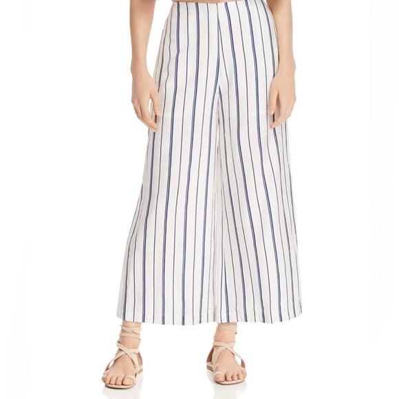 Aqua Pants - AQUA Helen Owen Striped Flowy High Rise Wide Leg Ankle Pant Blue White Size Med